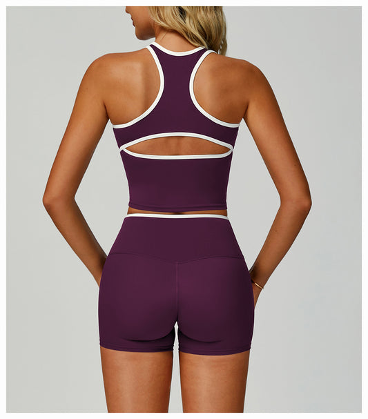 Contrast Color Binding Sports Vest Naked Women Feeling Hollow Out Cutout out Beauty Back Exercise Underwear Skinny Running Workout Clothes - Iyanka