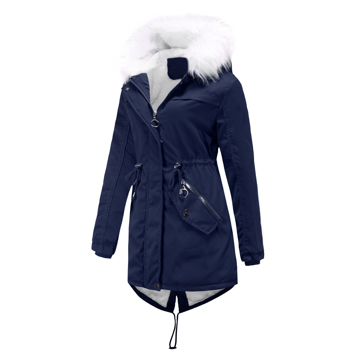 Parka Women Plus Size Mid-Length Fleece Lined Coat Women Warm with Fur Collar Loose Winter Coat Plus Size - Iyanka