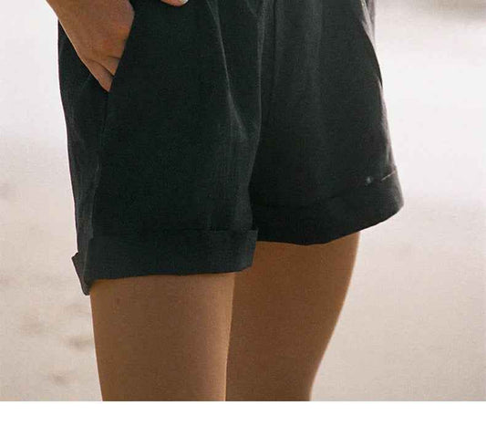 Pure Linen Elastic Waist Shorts Summer Draping Comfort Casual Shorts Breathable Sweat Free Pants