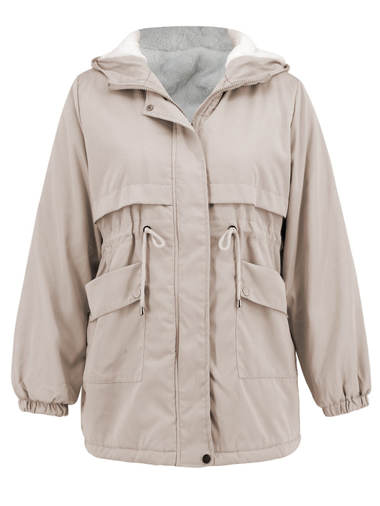 Women Explosive Fur Liner Hooded Zipper Coat Autumn Winter Warm Thickening Shell Jacket - Iyanka