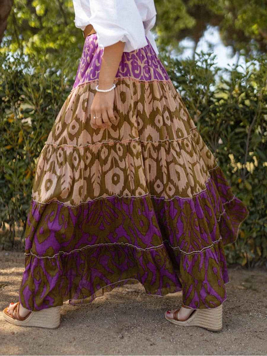 Women Skirt Printed Ruffled Swing Long Skirt