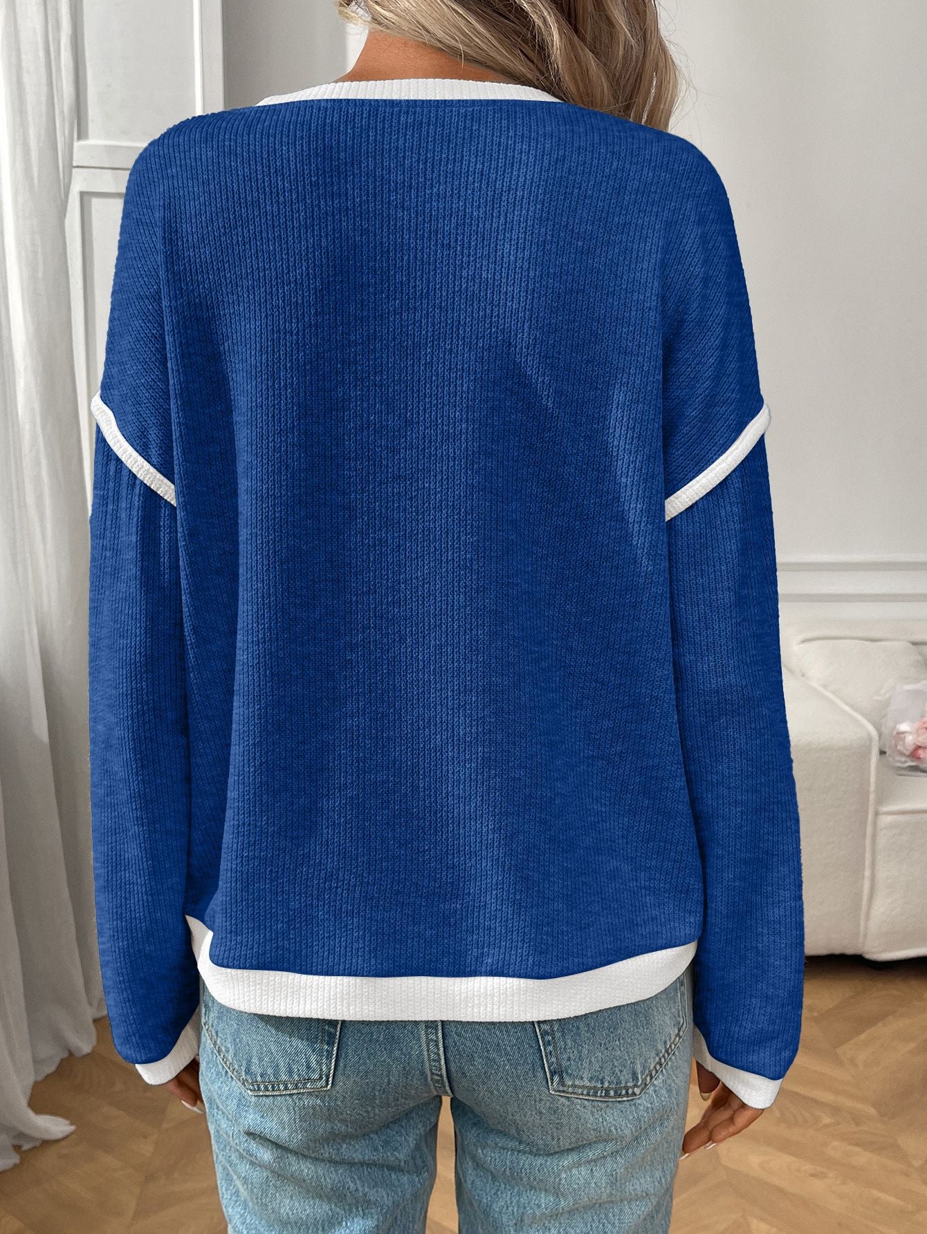 Autumn Winter Women Clothing round Neck Imitation Sweater Long Sleeve Loose Multicolor Top - Iyanka