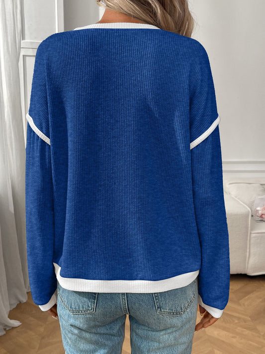Autumn Winter Women Clothing round Neck Imitation Sweater Long Sleeve Loose Multicolor Top - Iyanka