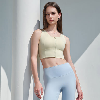 High Strength Sports Underwear Women Shockproof Front Zipper Anti Sagging Nude Feel Quick-Drying Yoga Clothes Vest with Chest Pad - Iyanka