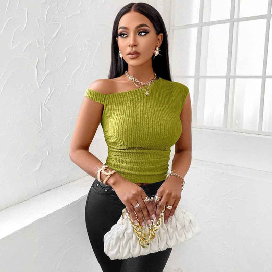 Women’s Summer Slim Fit Peplum Top – Off Shoulder Asymmetric