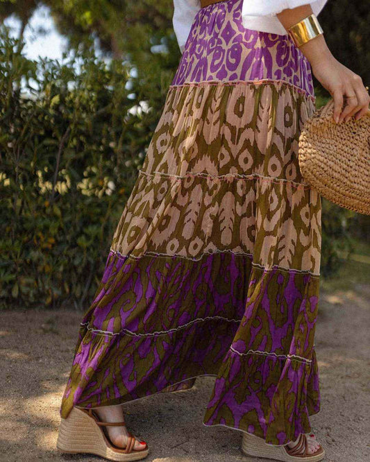 Women Skirt Printed Ruffled Swing Long Skirt
