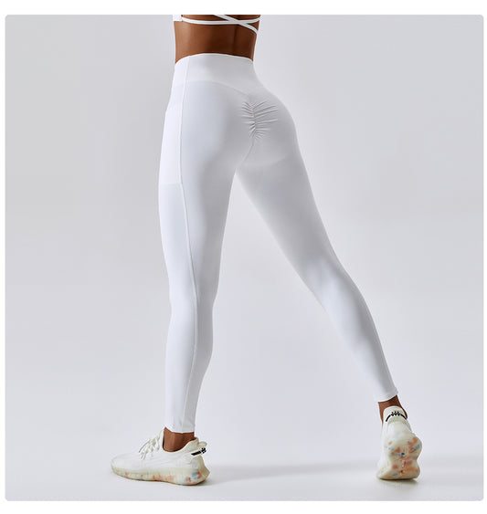 Nude Feel Yoga Pants Hip Lifting Pocket Quick Drying Fitness Pants Criss Cross Waist Head Skinny Running Sports Pants Women - Iyanka