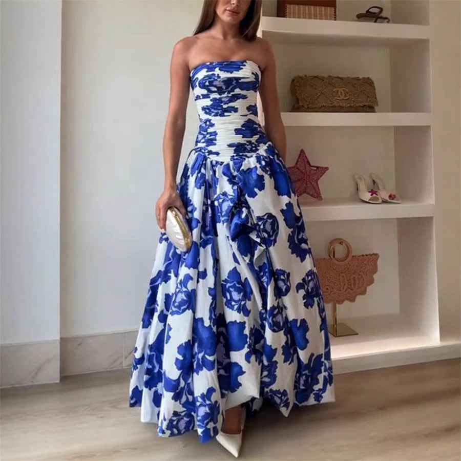 French Socialite Dress Tube Top High Waist Pleated Design Pettiskirt Women Dress