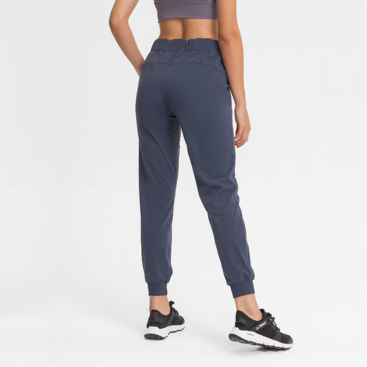 Spring Summer Elastic Lace-up Waist Yoga Pants Simple Straight Sports Casual Elastic Ankle-Tied Cropped Pants for Women - Iyanka