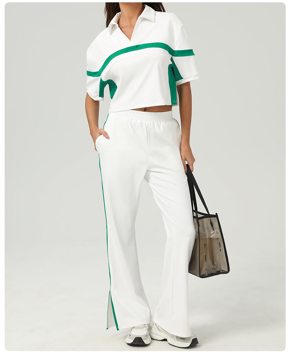 Tennis Sports Two Piece Sets Contrast Color Golf Apparel Suit Loose Casual Running Fitness Clothes - Iyanka