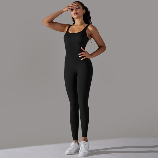 Spring Internet Seamless Thread Yoga Jumpsuit Dance Cinched Waist Slim Fit Sports Stretch Tight Jumpsuit - Iyanka
