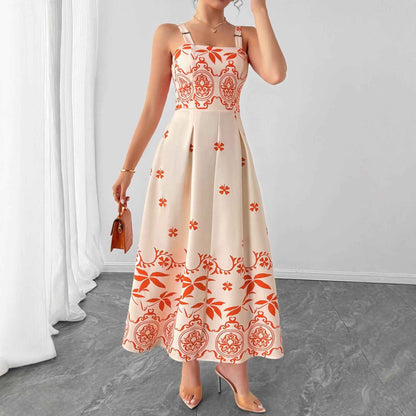 Women Vacation Casual Retro Printed Waist Controlled A line Dress