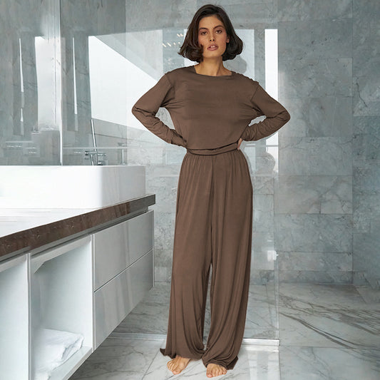 Summer Knitted Rayon Pajamas Set Comfortable Simple Can Be Worn outside Ladies Homewear - Iyanka