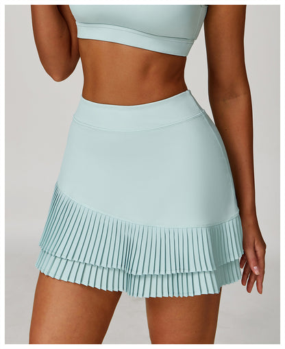 Sports Skirt Nude Feel High Waist Belly Wrap Pleated Skirt Anti Exposure Bottom Shorts Pocket Skirt - Iyanka