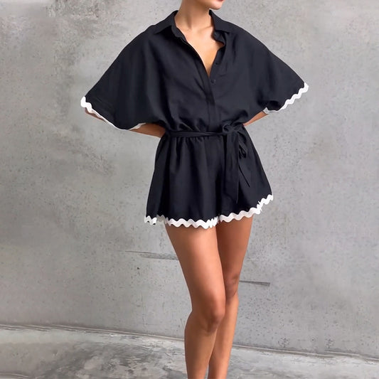 Spring Summer Women Short Lapels Jumpsuit - Iyanka