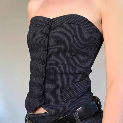 Women’s Summer Slim Fit Off-Shoulder Striped Tube Top – Asymmetric Hem