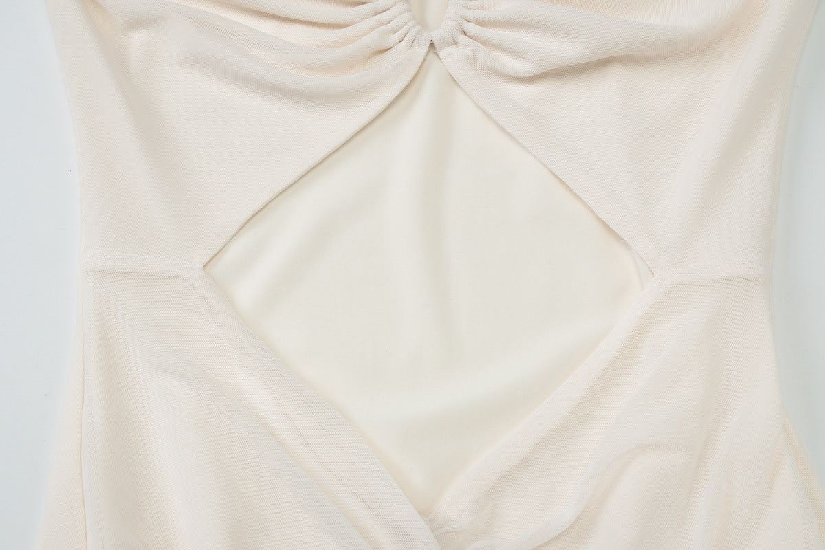 Mesh Stitching Dress Summer Women Clothing Pleated Hollow Out Cutout Sexy Tube Top Dress