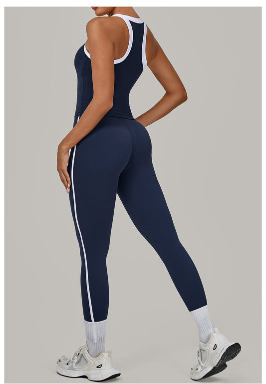 Contrast Color Binding Sports Suit Women Tight Nude Feel Yoga Clothes Sports Outdoor Fitness Two Piece Sets - Iyanka