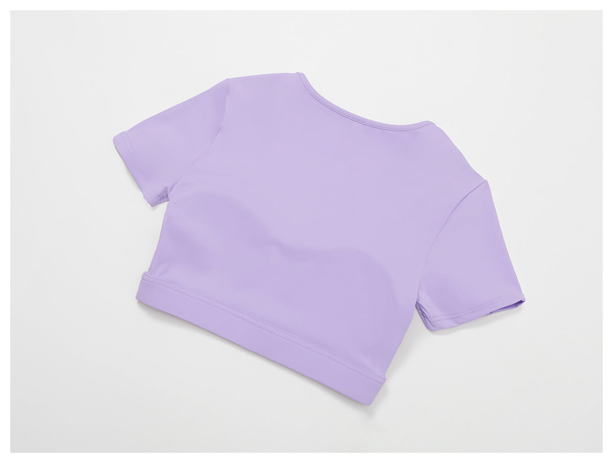 Summer Yoga Short Sleeve Hollow Out Cutout out Tight Shockproof Nude Feel Sports T shirt Running Fitness Sports Top - Iyanka