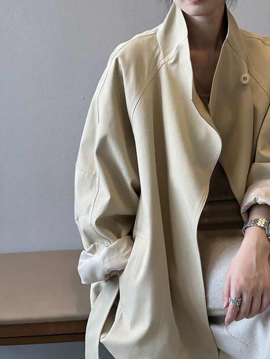 Retro Elegant Mid Length Trench Coat Women Spring Loose Waist Stand Collar Top - Iyanka