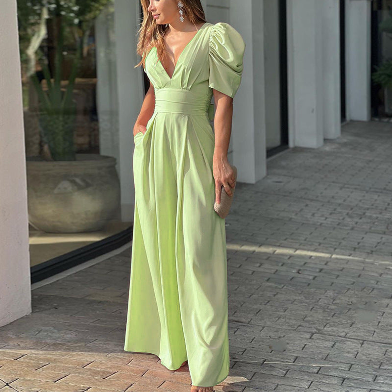 Women Clothing Short Sleeve Elegant Wide Legs Jumpsuit - Iyanka