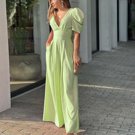 Women Clothing Short Sleeve Elegant Wide Legs Jumpsuit - Iyanka