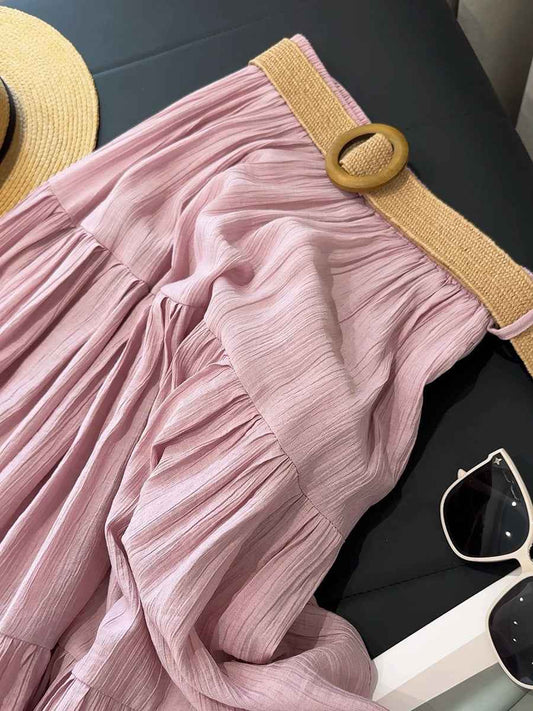 ICE Cotton Linen Skirt Women Summer Artistic Cover Figure Flattering Flowy Mid Length Skirt Oversized Skirt