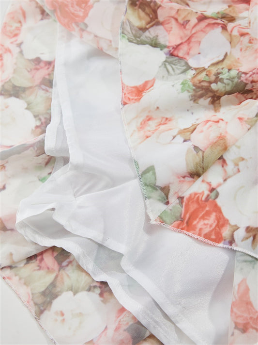 Floral Summer Adjustable Shoulder Strap Ruffled Hem Sexy Mini Dress