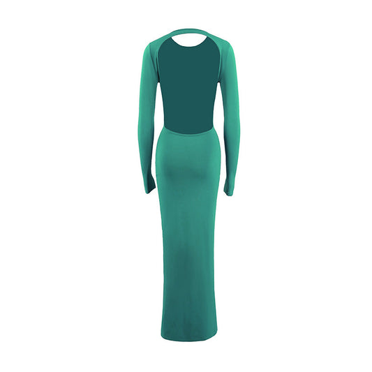 Round Neck Slim Fit Long Sleeved Sexy Backless Sheath Dress Women Clothing