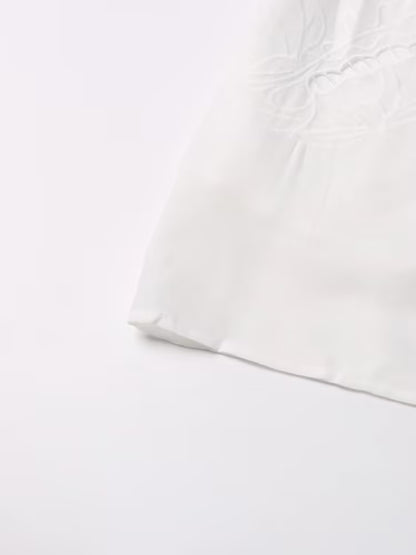 Retro Autumn Polo Collar Long Lantern Sleeve Mid Length with Embroidery Hollow Out Cutout out Solid Color Dress for Women