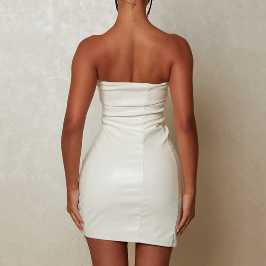 Women Clothing Summer Sexy Tube Top Lace up Waist Controlled Hip Women Dress - Iyanka