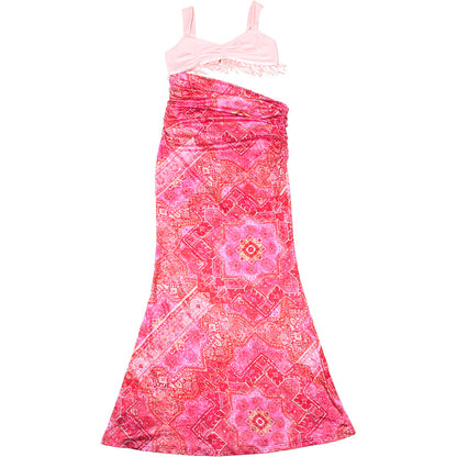 Summer Women Sexy Waist Hollow Out Cutout out Sheath Dress Tassel Cami Dress