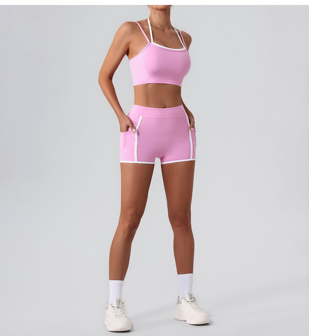 Women Yoga Shorts Pocket Nude Feel High Waist Tight Sports Pants Running Fitness Outer Shorts - Iyanka
