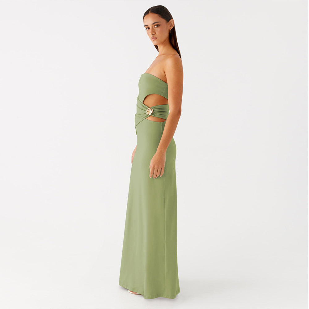 Summer Tube Top Women Dress Sexy Sexy Side Waist Hollow Out Cutout Sheath Dress