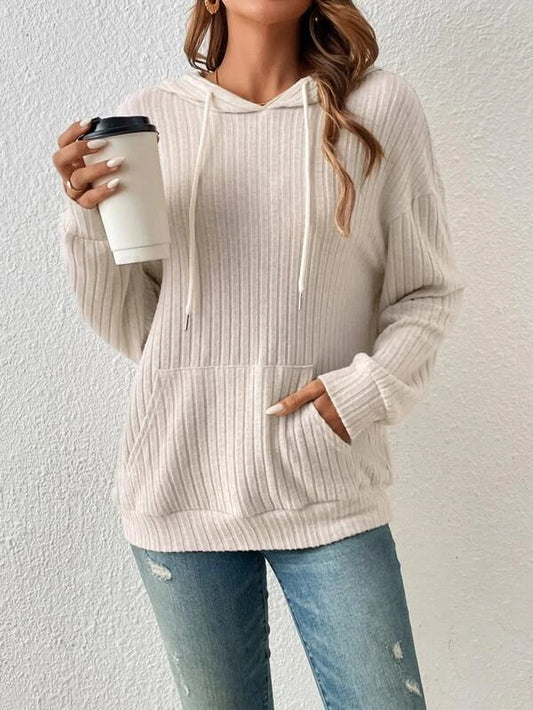 Autumn Winter Knitwear Hooded Sunken Stripe Kangaroo Pocket Long Sleeve Bathroom - Iyanka