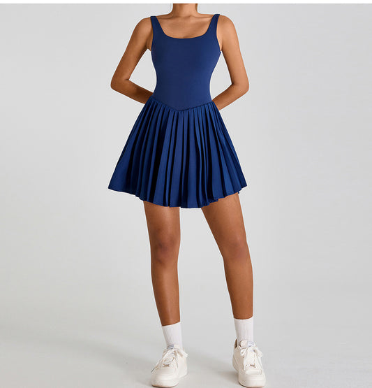 Sleeveless Sports Yoga Dress Fitness Faux Two Pieces Anti Wardrobe Malfunction Base Pockets Draped Dress Running Tennis Dress Women - Iyanka