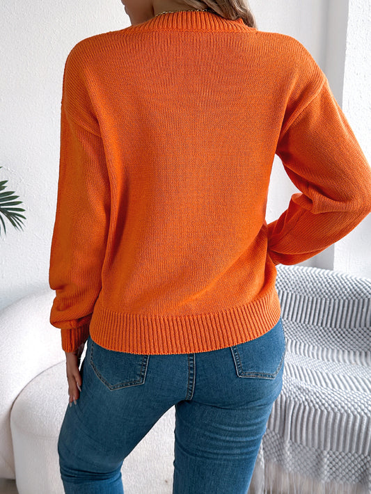 Solid Color Hollow Out Cutout out Lantern Long Sleeve Pullover Halloween Women Clothing - Iyanka