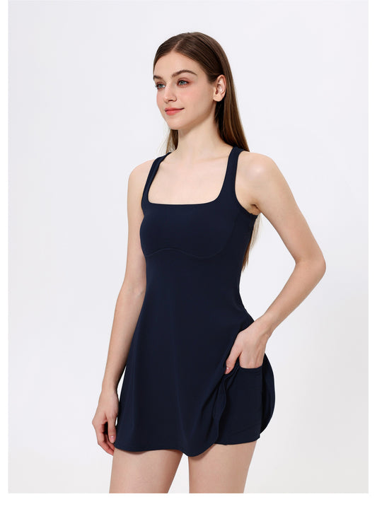 Two Piece Sets Nude Feel Sports Dress Back Shaping Safety Leggings Outdoor Running Fitness Tennis Skirt - Iyanka