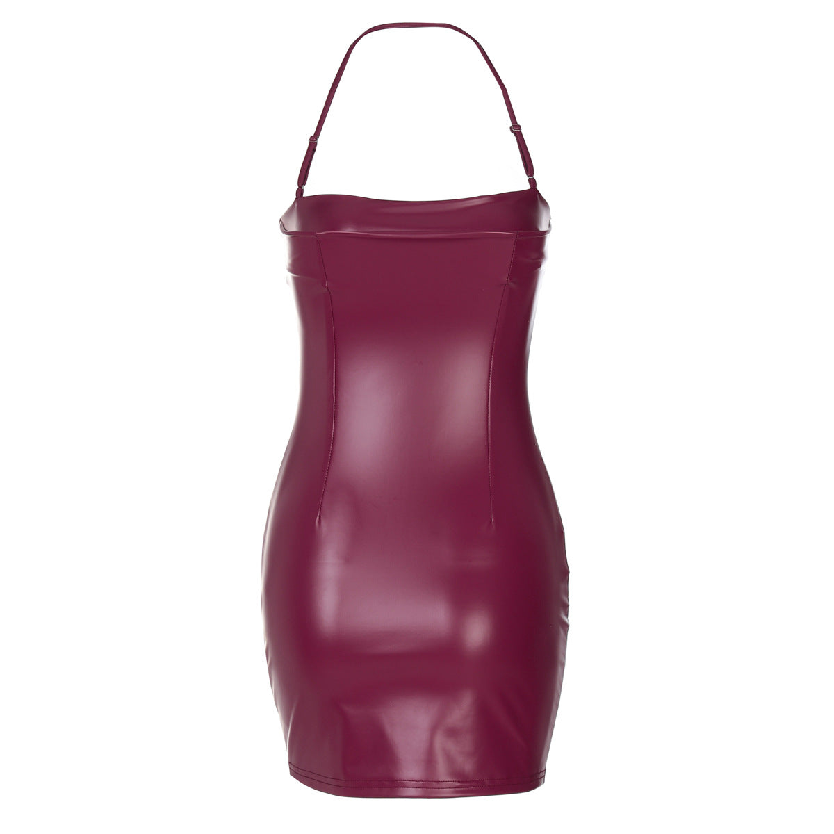 Women Clothing Spring Faux Leather Sexy Solid Color Tube Top Halter Sexy Tight Hip - Iyanka