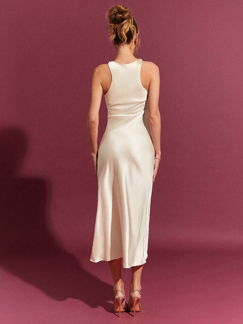 Women Clothing Trendy Summer Satin Dress Women Tall Sexy Hip Wrapped Satin Mid Length - Iyanka