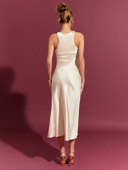 Women Clothing Trendy Summer Satin Dress Women Tall Sexy Hip Wrapped Satin Mid Length - Iyanka