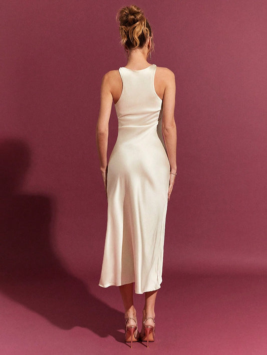 Women Clothing Trendy Summer Satin Dress Women Tall Sexy Hip Wrapped Satin Mid Length - Iyanka
