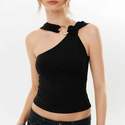 Women’s Summer Slim Fit Decorative Sloping Shoulder Backless Vest