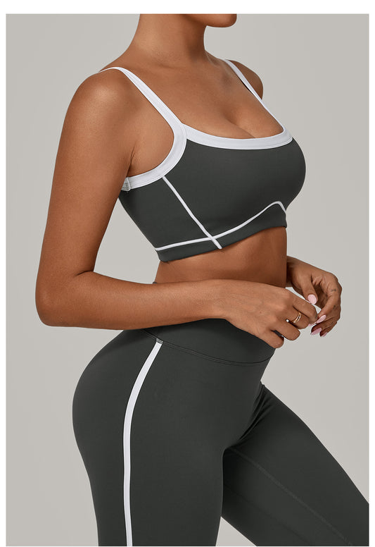 Autumn Sand Color Contrast Patchwork Yoga Bra Double Shoulder Strap Beauty Back Quick Drying Sports Tops Outerwear Running Yoga Clothes - Iyanka