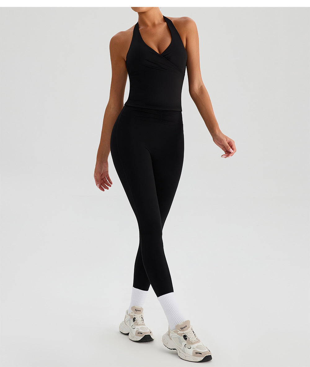 V neck Halter Sling Yoga Clothing Top Women Push up with Breast Pads Nude Feel Slimming Beauty Back Outer Vest - Iyanka