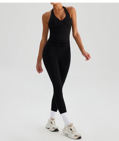 V neck Halter Sling Yoga Clothing Top Women Push up with Breast Pads Nude Feel Slimming Beauty Back Outer Vest - Iyanka