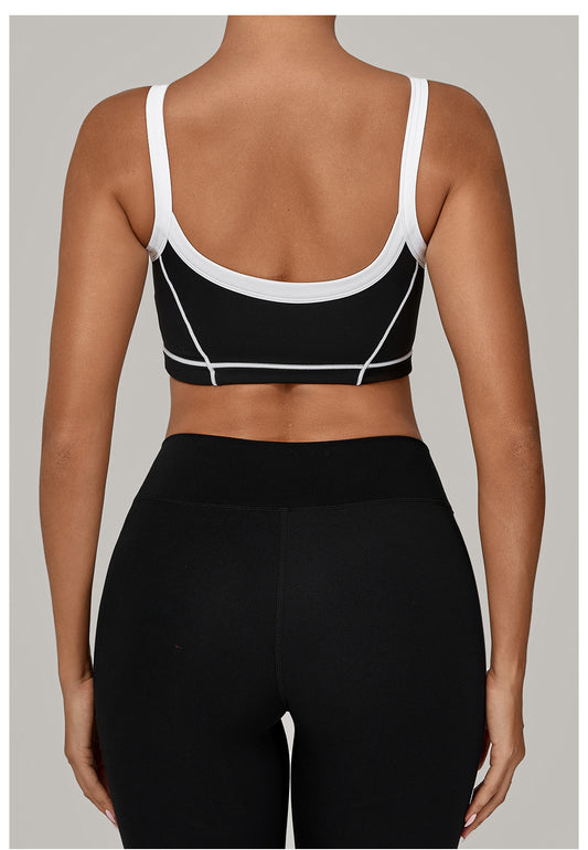 Autumn Sand Color Contrast Patchwork Yoga Bra Double Shoulder Strap Beauty Back Quick Drying Sports Tops Outerwear Running Yoga Clothes - Iyanka