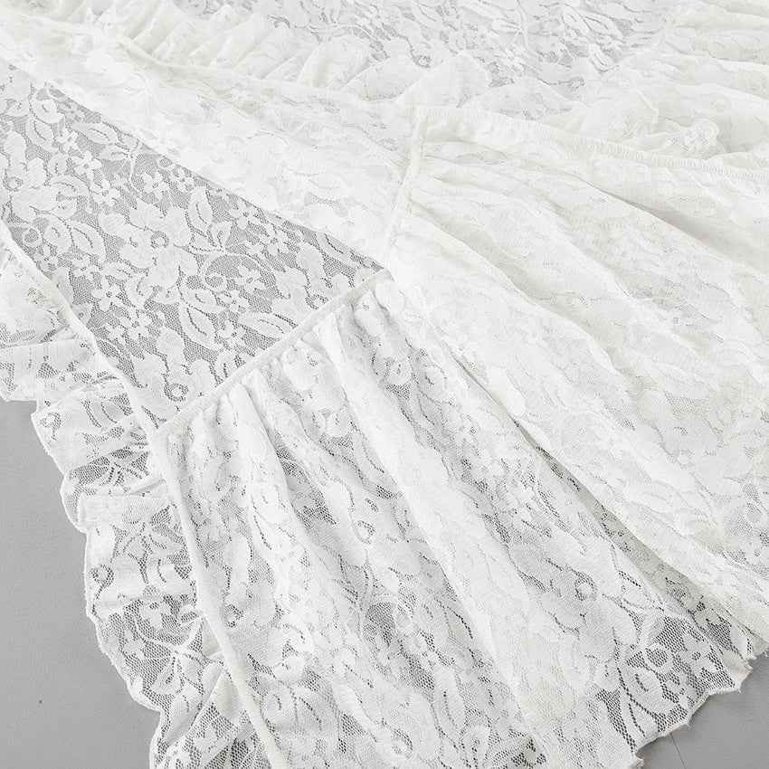 Women Commuting Wear Summer Side Slit Sexy Ruffles Atmosphere Lace See through Skirt