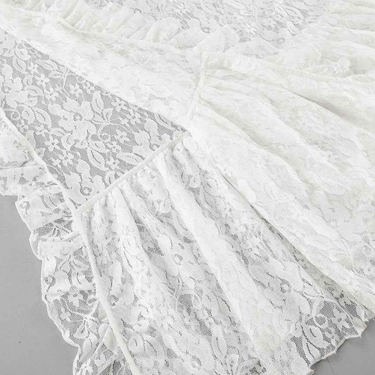Women Commuting Wear Summer Side Slit Sexy Ruffles Atmosphere Lace See through Skirt