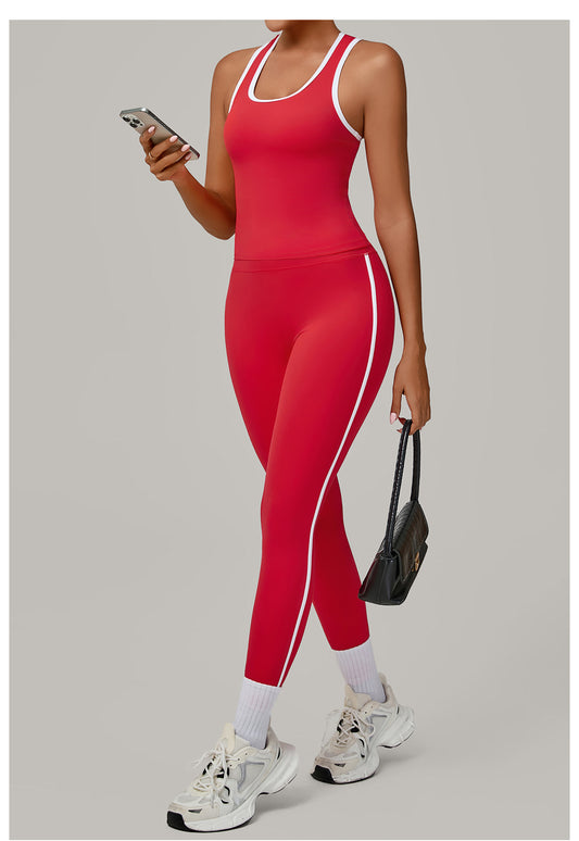 Sports Color Contrast Patchwork Tight Nude Feel Yoga Two Piece Sets Running Fitness Yoga Wear - Iyanka